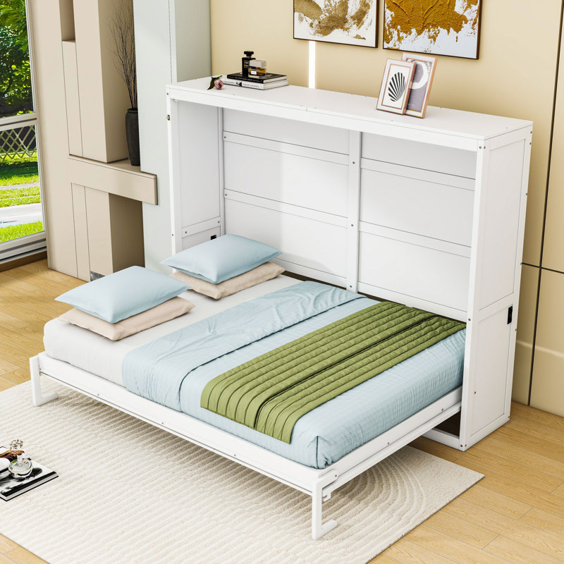 Lit escamotable avec port USB intégré, Double, Blanc