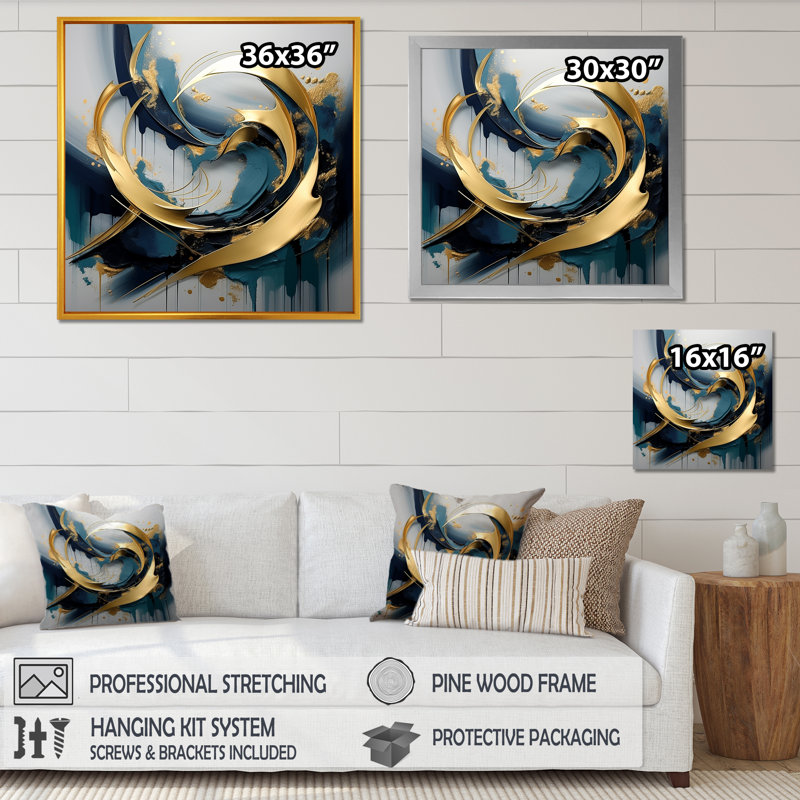 Reproduction d'art sur toile encadrée abstraite, Cadre simple noir, H 30 po x l 30 po x P 1,5 po