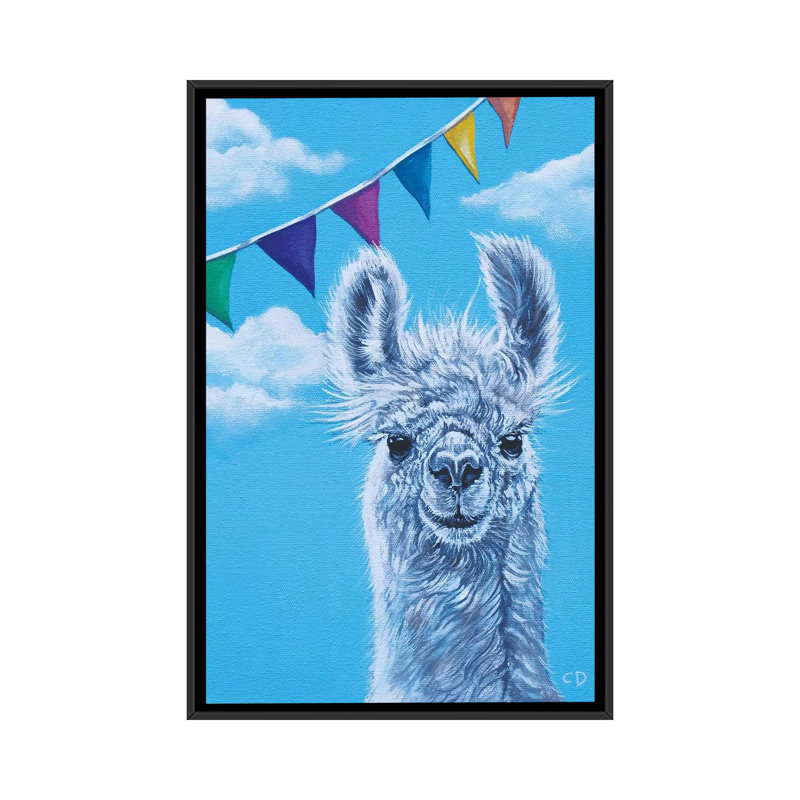 «Llama Party» par Cyndi Dodes - impression d'art graphique, Aucun mat, H 26 po x l 18 po x 1,5 po, Toile avec cadre noir