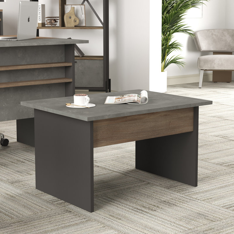 Table basse moderne, brun, gris et anthracite, 31,5 po x 18,3 po x 23,2 po | 100% panneau de particules enduit de mélamine, épaisseur: 0,7 pouce | Design industriel élégant pour le salon, finition durable et élégante