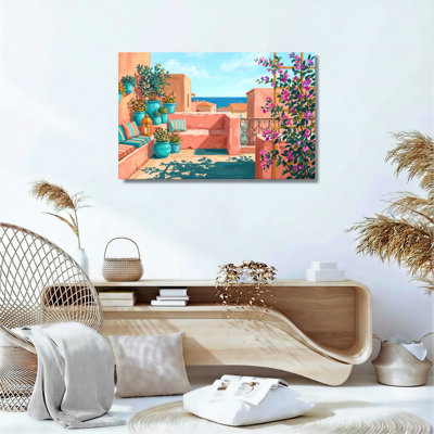 Ensemble de 1 tableau sur toile représentant une terrasse méditerranéenne