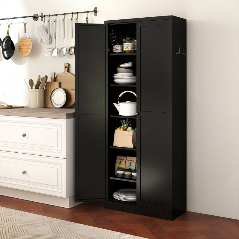 Armoire de cuisine 72 po en métal avec portes, organisateur de rangement autoportant robuste avec 5 tablettes réglables, assemblage sans outil pour garde-manger, cuisine, salle de bain