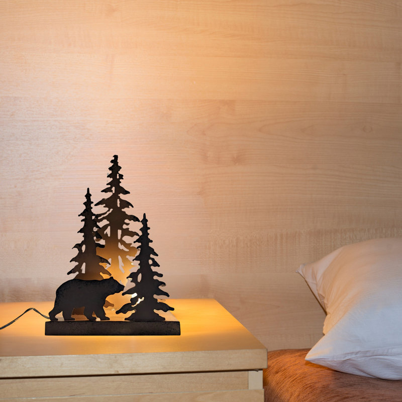 Lampe de table en métal silhouette d'ours chalet rustique style forêt