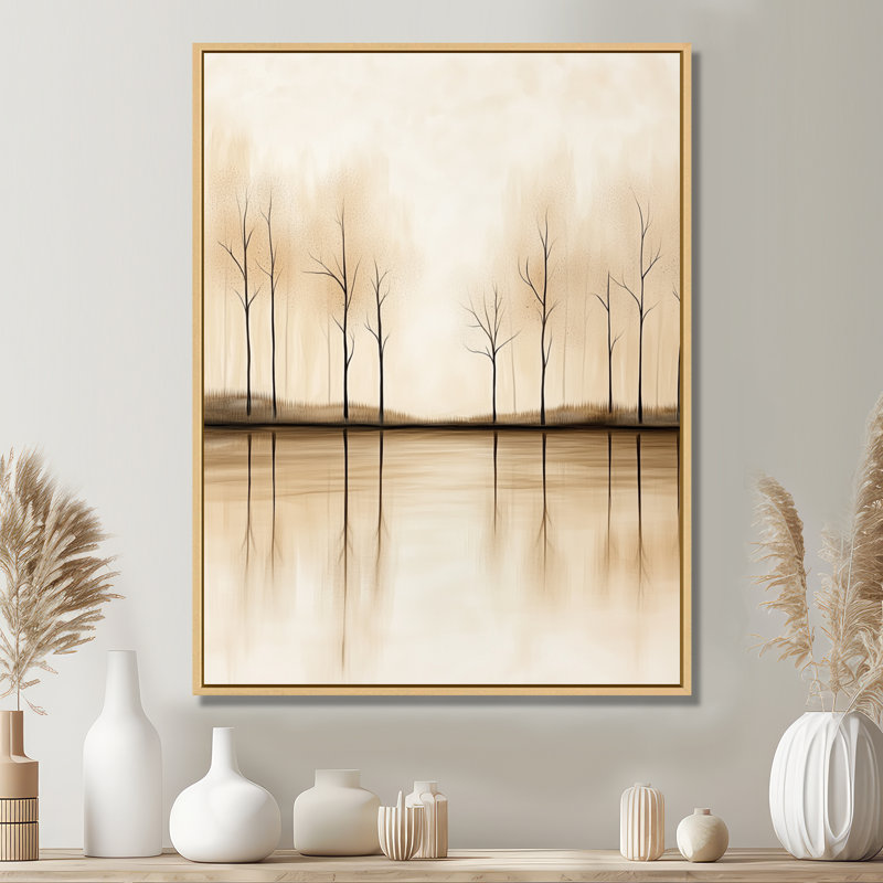 «Lake Reflection», art mural forêt d'automne, Arnaline, H 32 po x l 24 po, Cadre naturel flottant