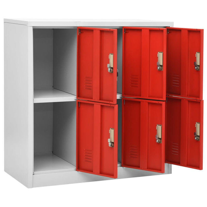 Locker Cabinet - Light Grey 35.4”X17.7”X36.4” Steel Storage Unit, Adjustable Shelves, Secure Locking Design, Red