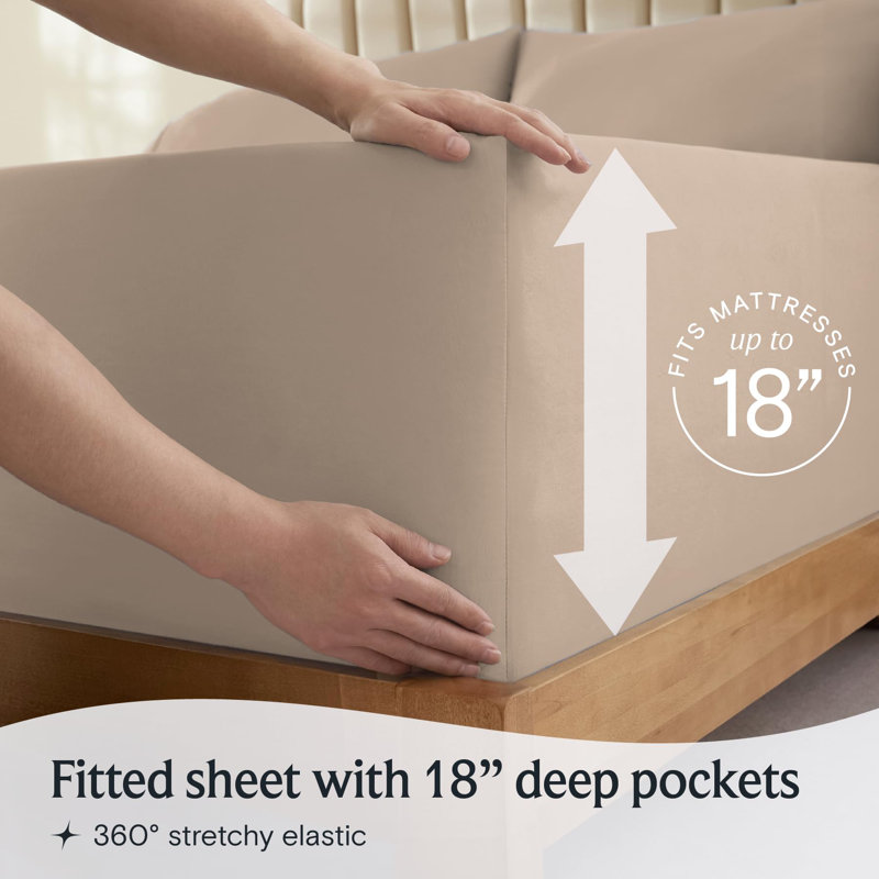 Luxclub 4 PC Light Khaki Queen Silky Soft Cooling Extra Deep Pocket Performance Sheet Set, Queen Sheet Set with 2 Pillowcases