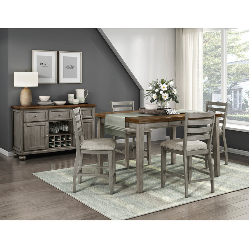 Gray Wood Ladder Back Dining Chair with Cushioned Seat