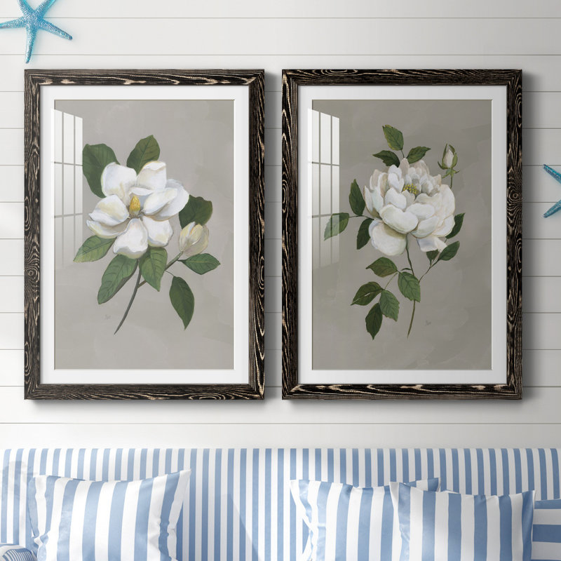 Magnolia botanique - ensemble de 2 reproductions d'art, H 31,5 po x l 47 po x P 1,5 po, H 31,5 po x l 47 po x P 1,5 po, Blanc