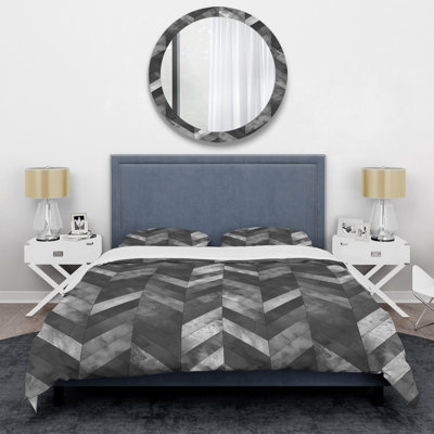 Ensemble de housse de couette moderne Gray Herringbone Flow III - gris
