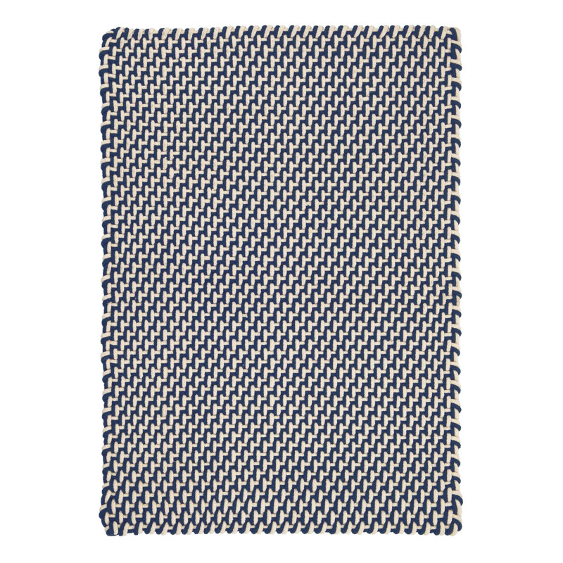 Tapis bleu marine / ivoire tissé à la main à deux tons, Rectangle 9 pi 6 po x 13 pi 6 po