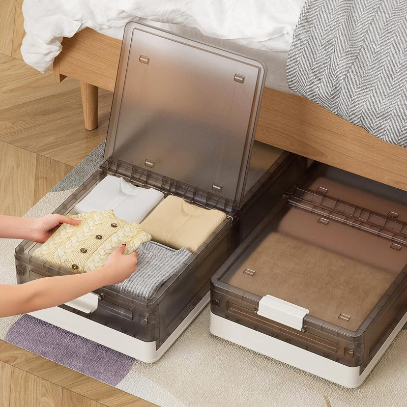 Stackable Under Bed Rolling Plastic Storage Box, Multipurpose Storage Box With Lid, Transparent