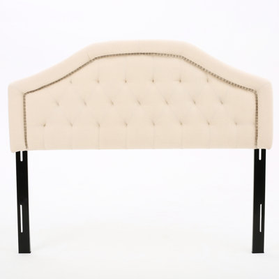 Queen Sized Headboard - Contemporary Design With Button Stitching Diamond Pattern And Nailhead Accents Beige Upholstery Assembly Needed Look Stitch Required