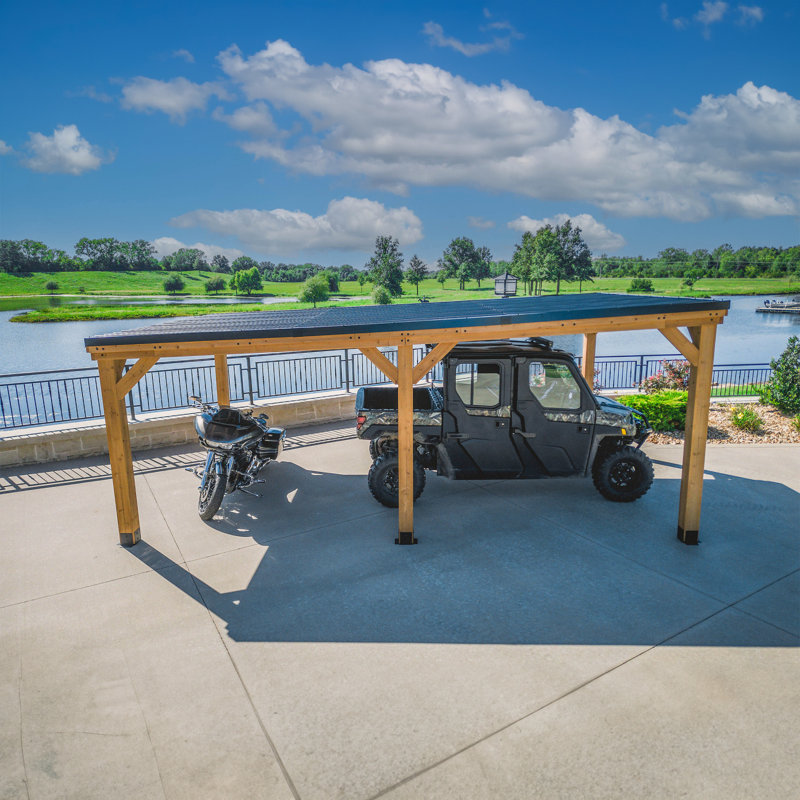 Kingsport 20' x 12' Cedar Carport Gazebo with Black Steel Roof