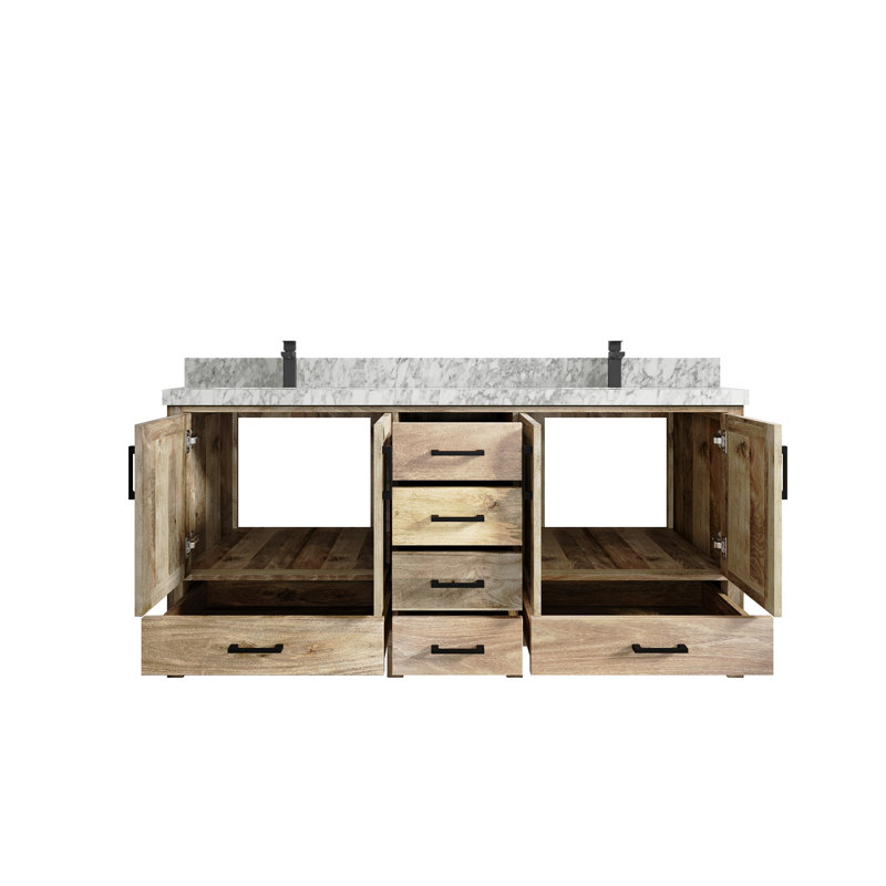Ensemble de meuble-lavabo double 72 po Malibu, Marbre de Carrare, Blanc délavé