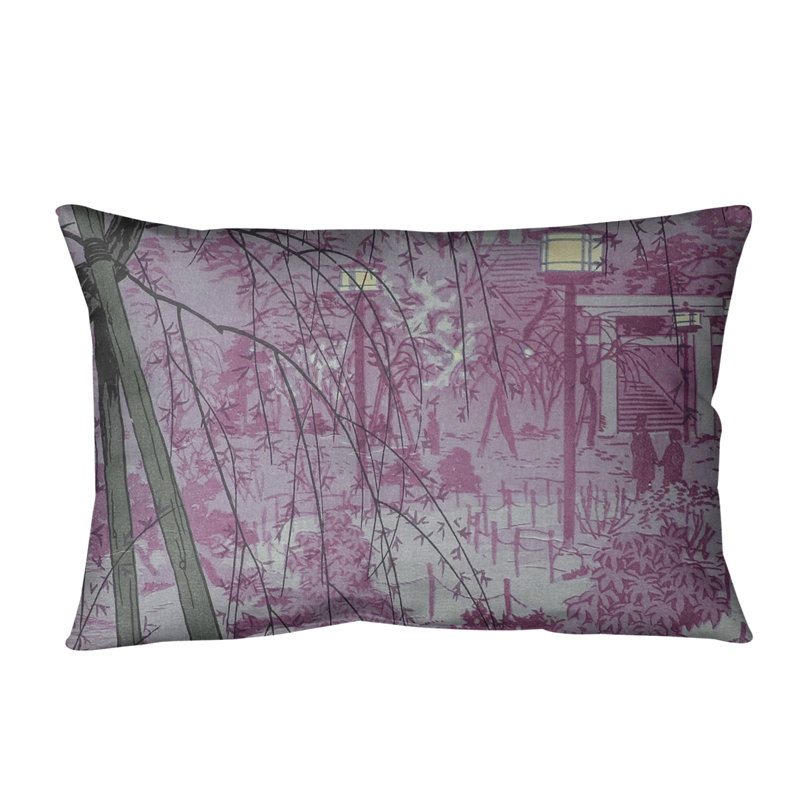 Coussin Misty Evening at Shinobazu Pond, 20 po x 14 po, Rose, Duvet synthétique