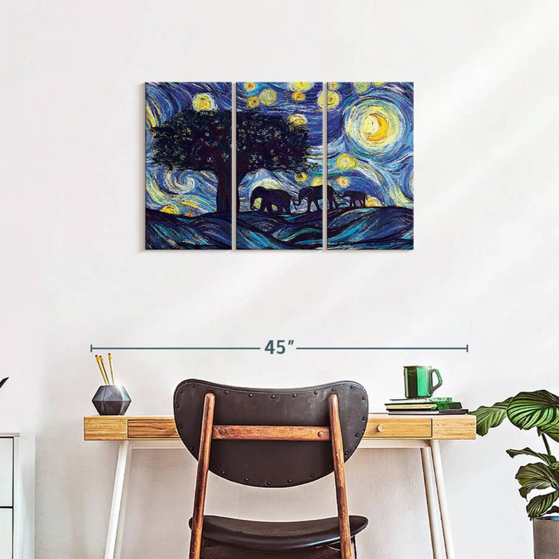 «Elephant Family Starry Night», reproduction sur toile, H 33 po x l 20 po x P 1,25 po
