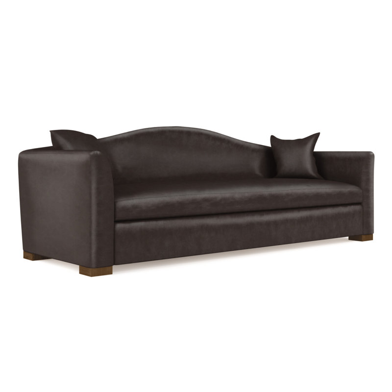 Horatio Camelback Taper Curved-Arm Sofa, Vintage Leather Chocolate, 33" H x 96" W x 36" D, Ebony