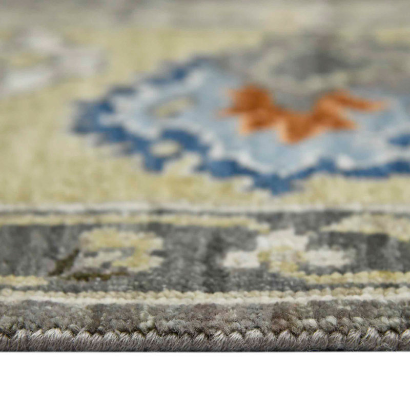 Tapis oriental gris / beige en laine noué à la main Rozlynn, Rectangle 9 pi x 12 pi
