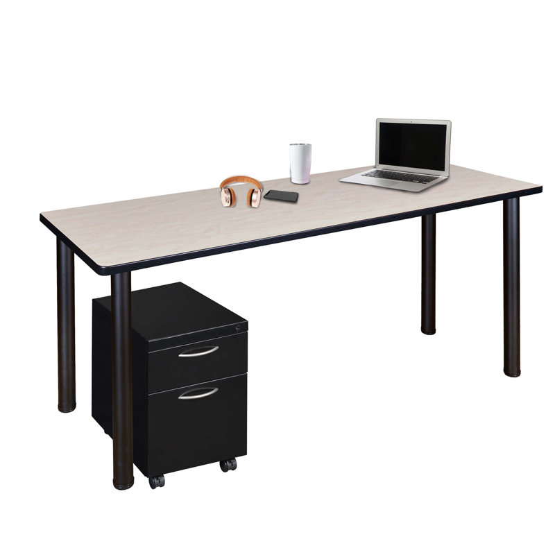 Regency Kee Mobile Desk with Storage, Maple/Black, 29" H x 66" W x 24" D