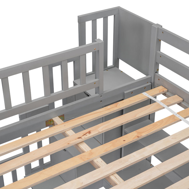 Full Size Loft Bed With Built-in Desk, Bookshelves And Storage Staircase For Kids,teens,adults, Gray