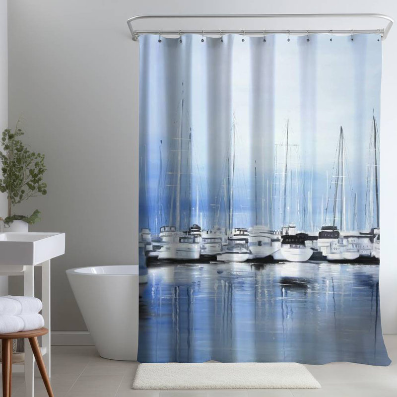 Shower Curtain CO119 – Polyester Shower Curtain, Dye Sublimation Print, 71" W × 74" L, White/Blue
