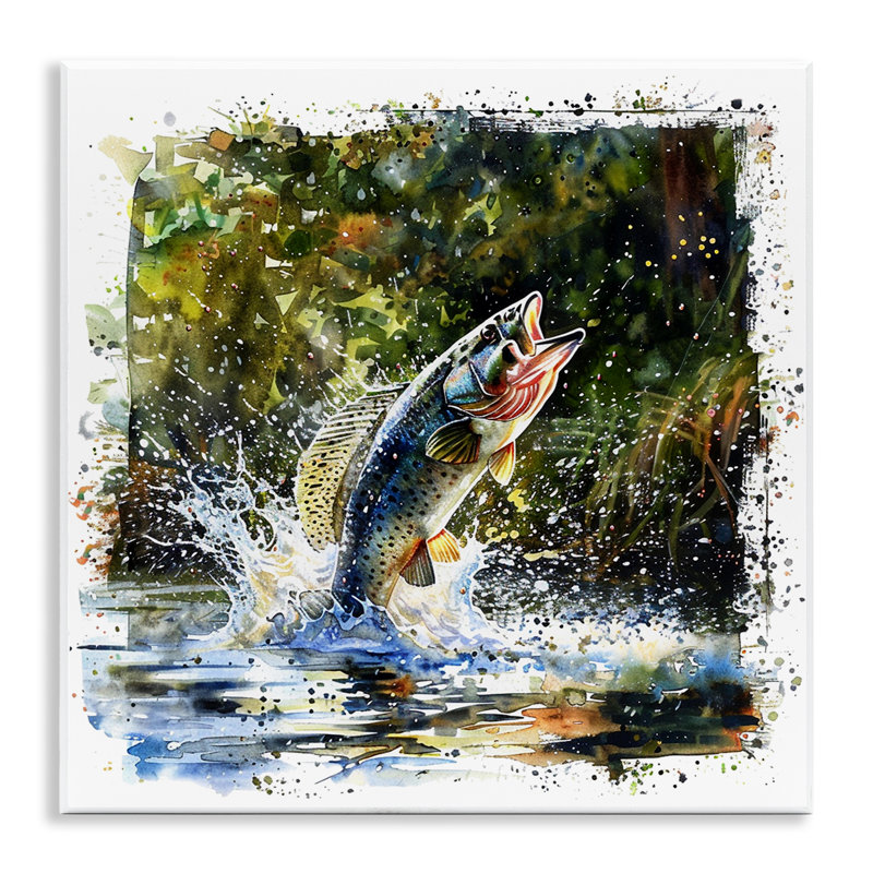  Splashing Lake Bass Wall Plaque Art by LSR Design Studio