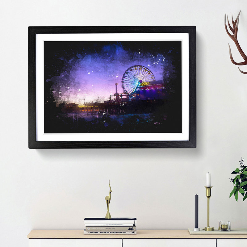 Santa Monica Pier Fairground - Picture Frame Graphic Art, 33cm H x 45cm W x 2cm D, Black Framed