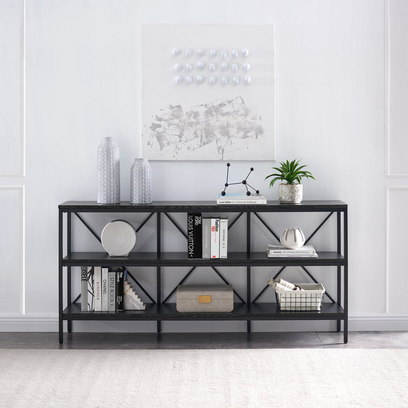Kira Console Table with Shelves, Black, 30" H x 64" W x 11.75" D