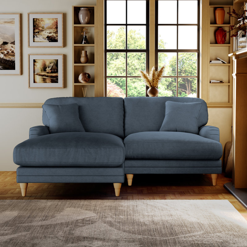 Elfur 3 Seater Sofa & Chaise, Left Hand Facing, Marine, Country Oak