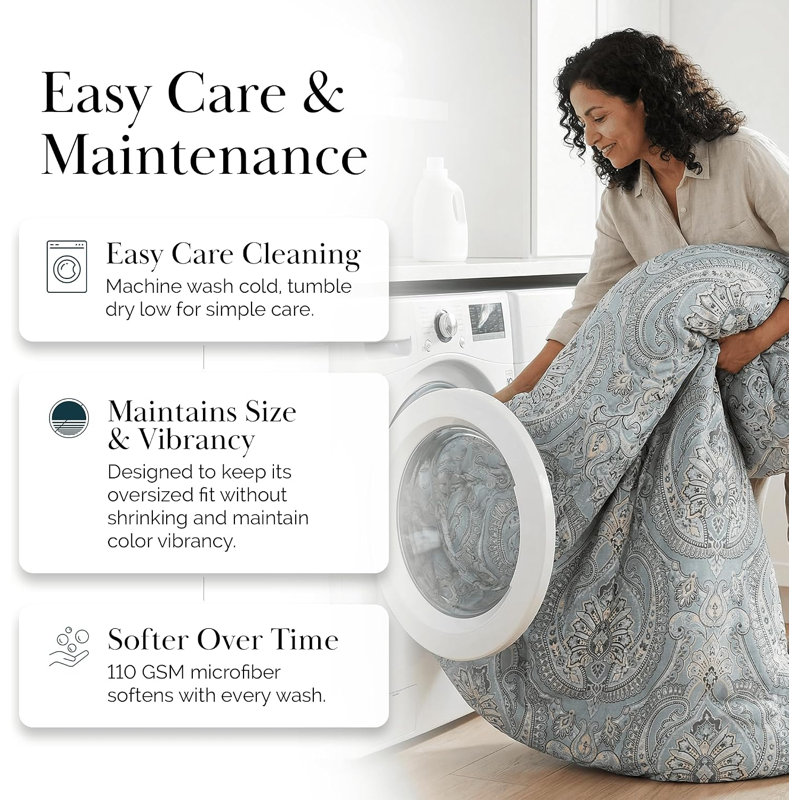 Southshore Fine Linens Pure Melody Reversible Comforter Set in Pure Melody Aqua, Double-Brushed Microfiber Paisley Bedding with Down-Alternative Fill, 1 Comforter and 2 Pillow Shams, Full / Queen