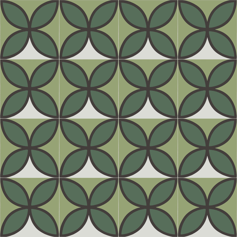 Carreau de mur et de sol à motif ciment / béton 8 po Tapa Fourleaf par Shag, Vert