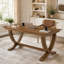 Bureau d'ordinateur en bois massif de 63 po, bureau de maison de ferme moderne avec base à piédestal incurvé, grand bureau d'écriture pour poste de travail