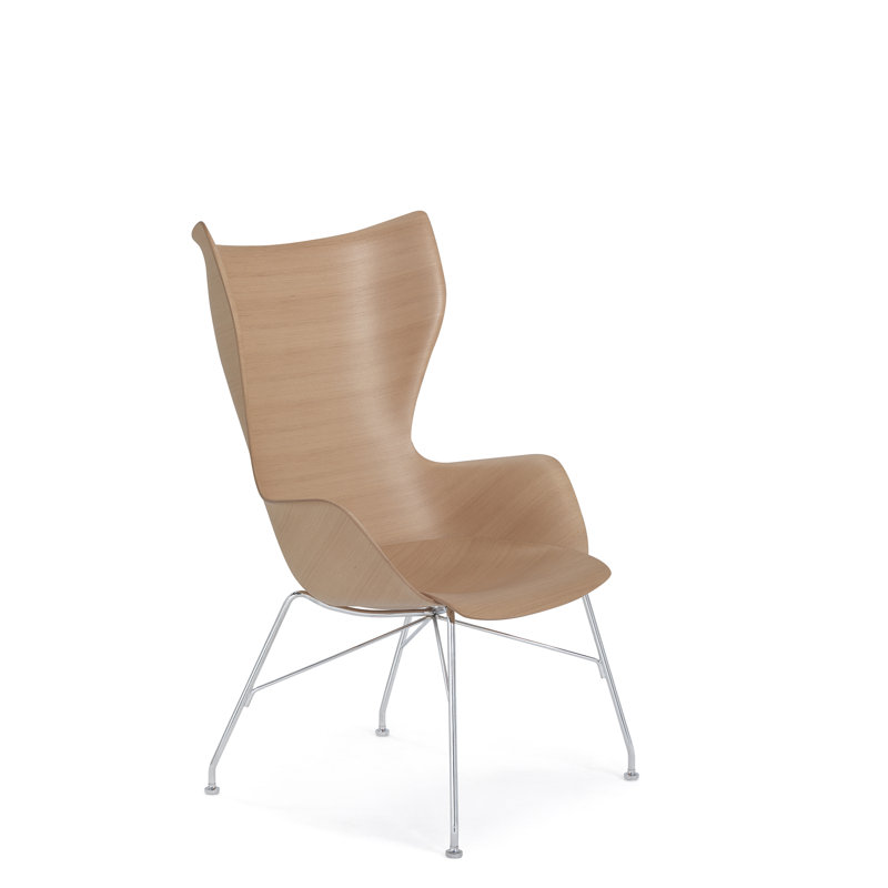 K/Wood Lounge Chair, Veneer Light Wood with Chrome