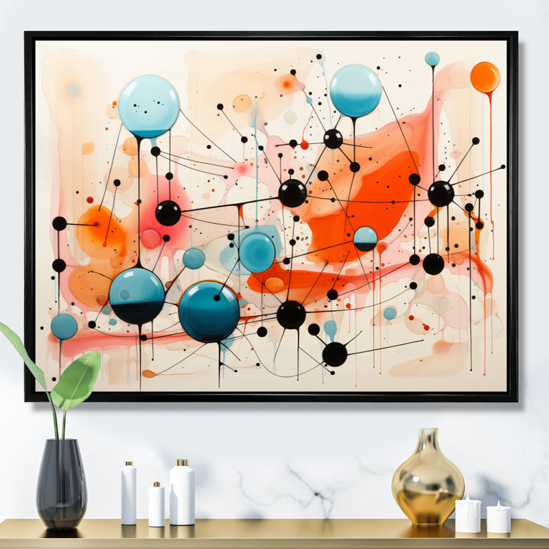 «Mid-Century» abstrait coloré, impression atomique sur toile encadrée, Cadre flottant noir, H 12 po x l 20 po x P 1 po