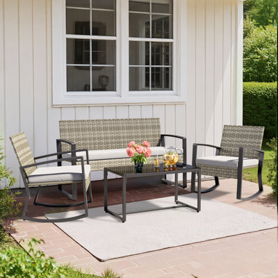 Wicker/Rattan 4 - Person Seating Group with Cushions by Ebern Designs