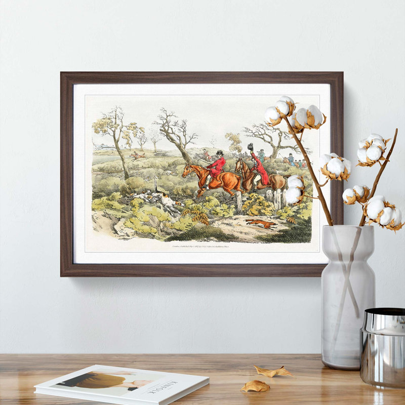 Fox Hunting by Henry Alken - Picture Frame Painting Print, Walnut Framed, 27cm H x 36cm W x 2cm D