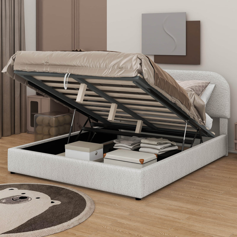 Lit plateforme tapissier Teddy, Blanc, Grand