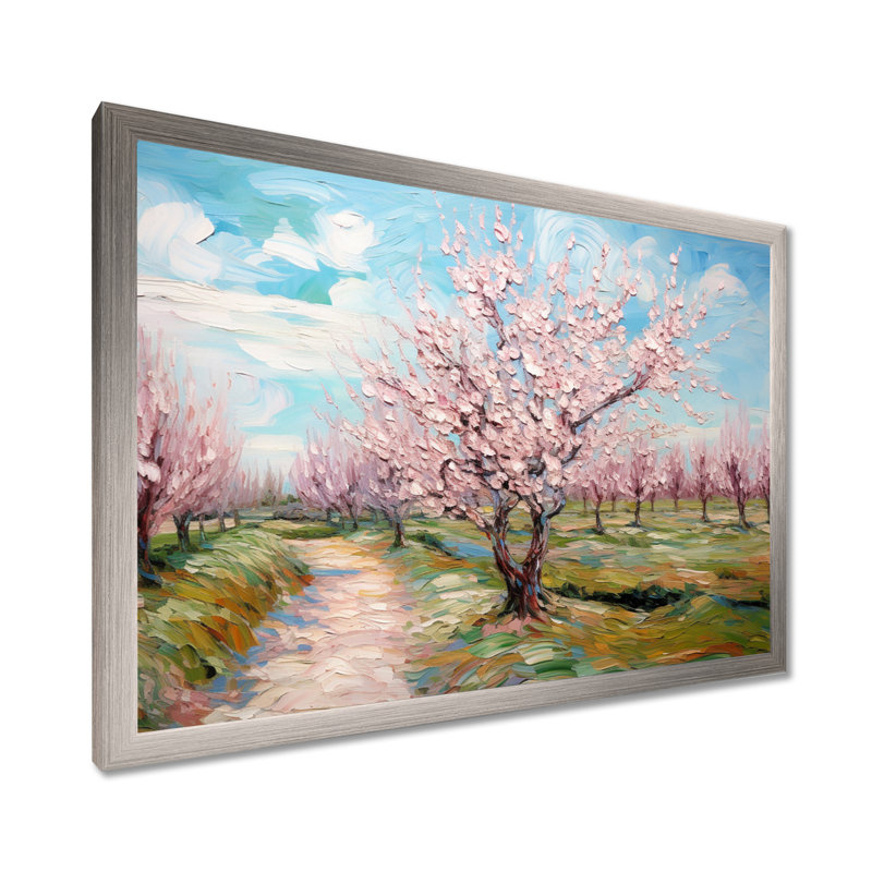 «Vangogh Blooming Cherry Trees» encadré sur toile par Vincent Van Gogh, peinture, H 16 po x l 32 po, Impression encadrée