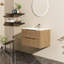 Meuble-lavabo de 30 po avec ensemble de lavabo mural, finition noyer, tiroirs à fermeture en douceur, rangement pour fournitures flottantes, montées, couleur, tiroir, rangement de serviettes spacieux, design Mid-Century