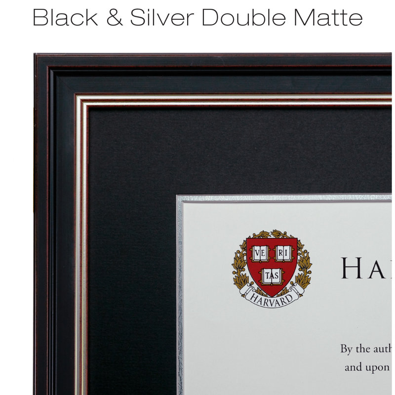 Excello Global Products 11" X 14" Document Frame With Double Mat, Black/SIlver/Red