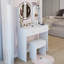 Unique Modern Bedroom Vanity Set w Stool Foldable Mirror Drawers MDF Veneer 1pc Vanity Set-807914677