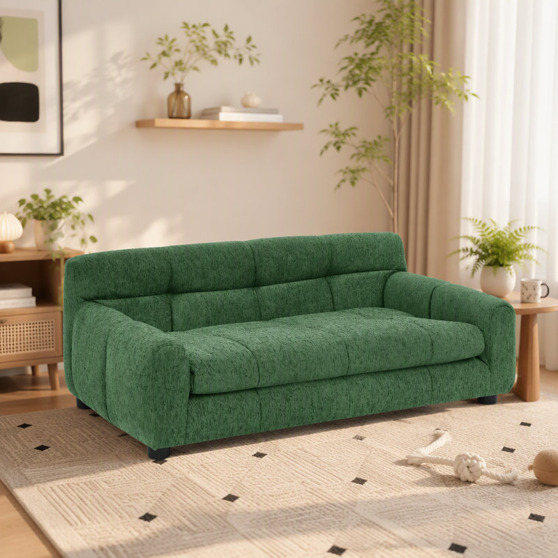 Canapé pour animaux doux et confortable avec dossier et accoudoirs, adapté aux chiens de petite et moyenne taille, design rectangulaire moderne