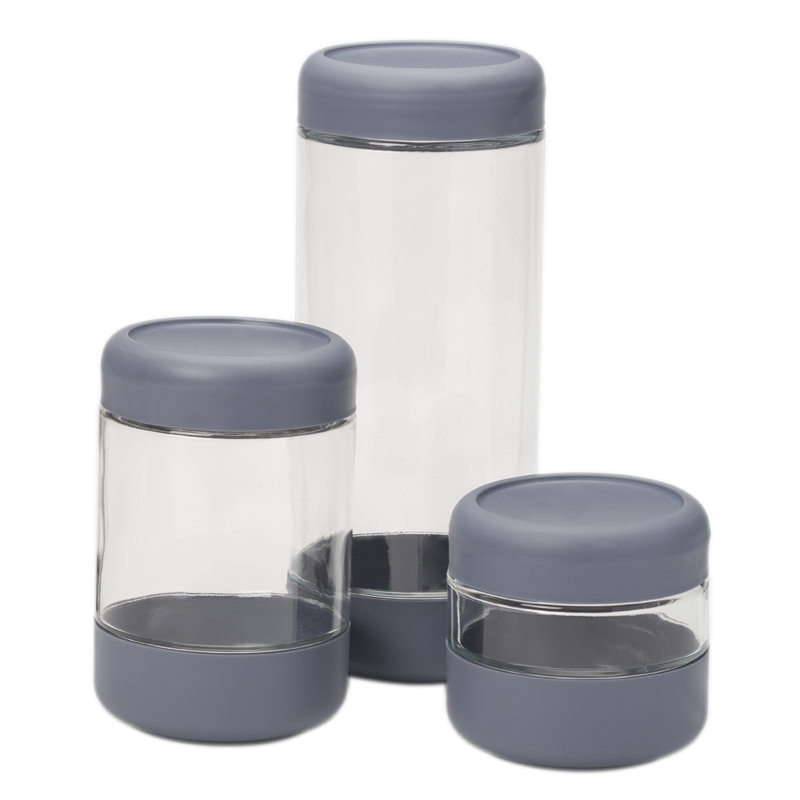 Silver Stackable Glass Jar Set with Polypropylene Lids, 3-Piece