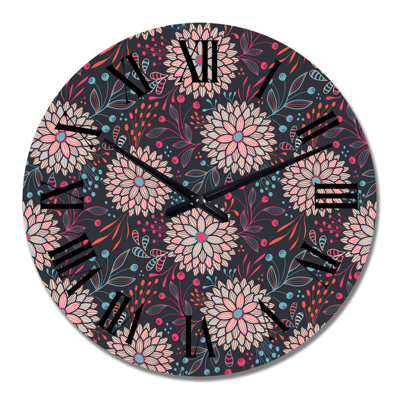 Pink Abstract Florals - Patterned wall clock, Large