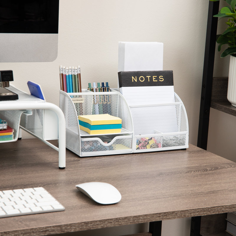 Mind Reader Desktop Organizer, File Storage, Accessory Storage, Workspace, Office, Metal Mesh, 11"L x 5.5"W x 5.25"H, White