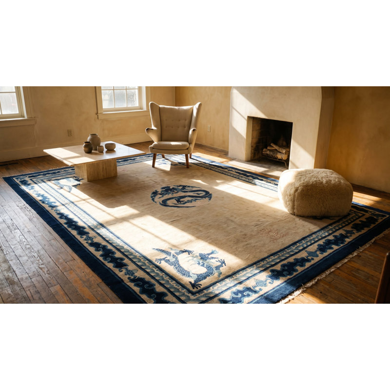 Tapis noué antique à médaillon chinois