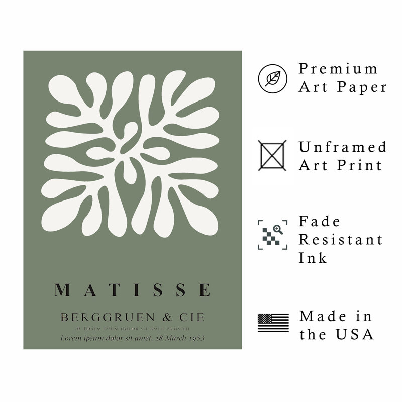 Abstrait vert sauge matisse abstraite, reproduction d'art bohémienne sans cadre, H 30 po x l 20 po