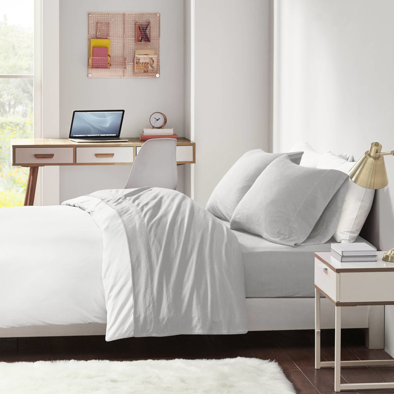 Draps pour lit toutes saisons toutes saisons - mélange de tricot à 50% de coton souple et élastique soyeux, Gris
