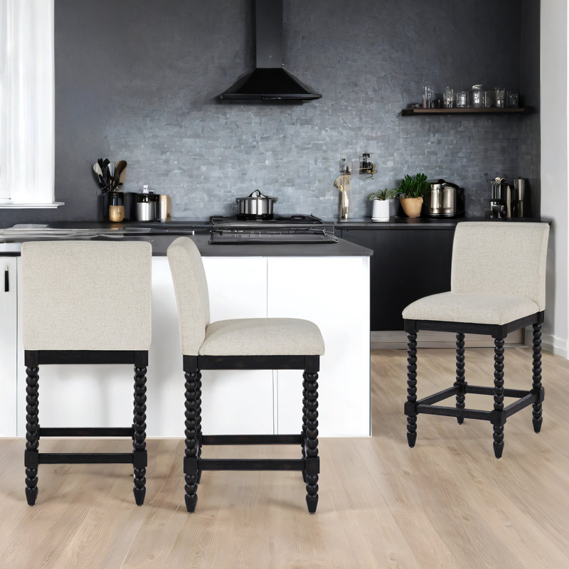 Tabouret de comptoir Tamami, Noir, 3, Blanc