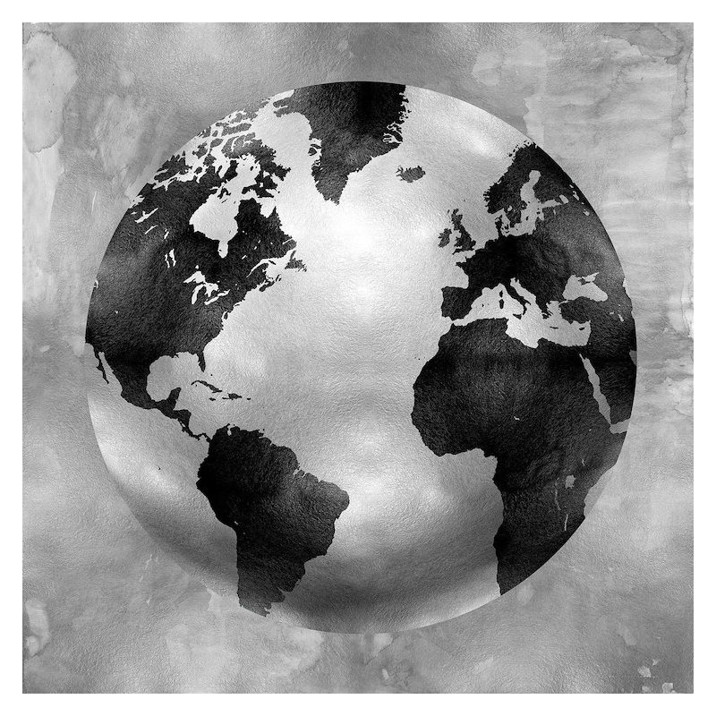 «Silver Globe», impression sur toile, H 18 po x l 18 po x P 1,5 po, Toile encadrée noire, Pas de tapis